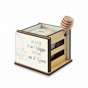 Delious / Cassetta legno decoro ape-mongolf. con vasetto miele 35g