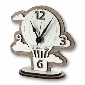 Toledo / Orologio sagomato Mongolfiera legno tortora-bianco