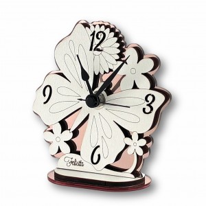 Toledo / Orologio sagomato Farfalla legno tortora-bianco