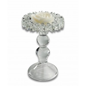 Diva / Candeliere vetro 3^ misura con cristalli e rosa cera di soia