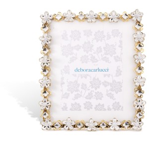 Portafoto grande cornice metallo oro con fiori strass