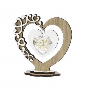 Icona piccola in legno a forma di cuore con albero della vita