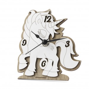 Orologio con unicorno in legno tortora