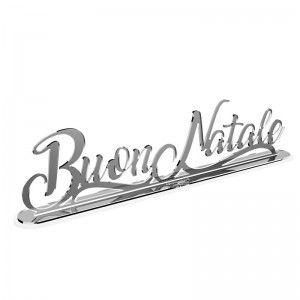 Scritta Buon Natale in corsivo con base in specchio argento - cm 40