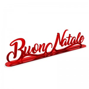 Scritta Buon Natale in corsivo con base in specchio rosso - cm 40