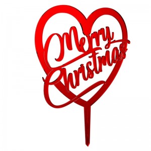 Cake topper stick piccolo Merry Christmas in specchio rosso - cm 16 x 21 h