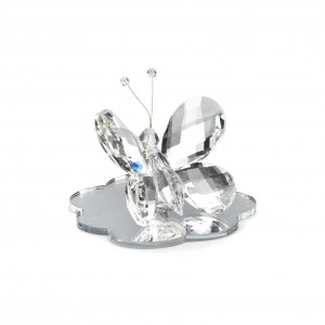 Farfalla in cristallo con base in plex specchio argento