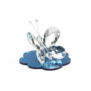 Farfalla in cristallo con base in plex specchio blu