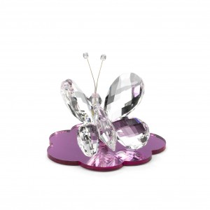 Farfalla in cristallo con base in plex specchio rosa
