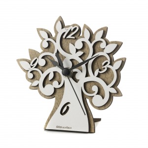 Orologio a forma di albero in legno bianco e tortora