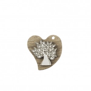 Pendente a forma di cuore con albero in legno bianco e tortora