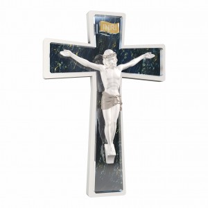 Sacro - Crocifisso in resina bianca con croce in marmo blu