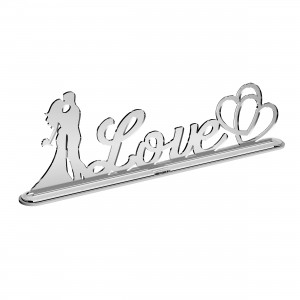 Scritta con base SPOSI-LOVE-CUORI in plex specchio argento, cm 20