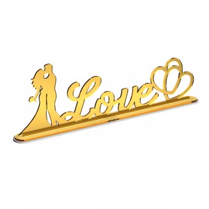 Scritta con base SPOSI-LOVE-CUORI in plex specchio oro, cm 40