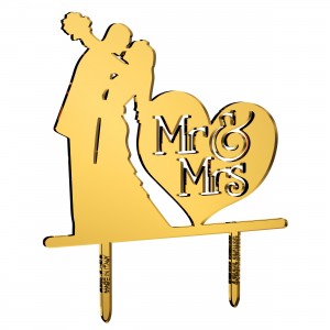 Cake Topper sposi_cuore Mr&Mrs in plex specchio oro, cm 30