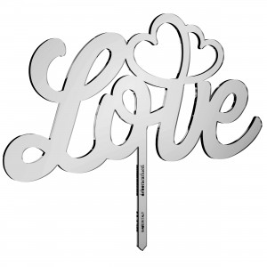 Cake Topper LOVE-CUORI in plex specchio argento, cm 25