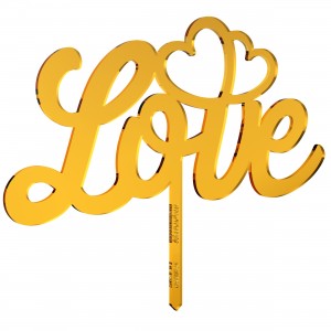 Cake Topper LOVE-CUORI in plex specchio oro, cm 20