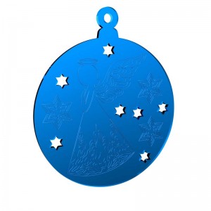 Pendente Natale - Sfera con angelo e stelle in specchio blu cm Ø 10