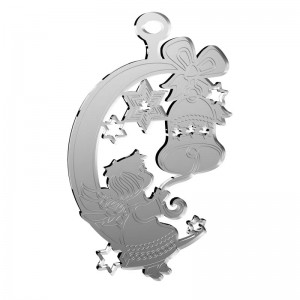 Pendente Natale - Angelo su luna e campana in specchio argento 9x12 cm