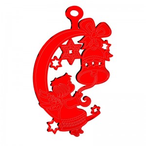 Pendente Natale - Angelo su luna e campana in specchio rosso 9x12 cm