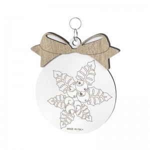 Pendente Natale - sfera vischio con fiocco in legno e strass Ø 10 cm