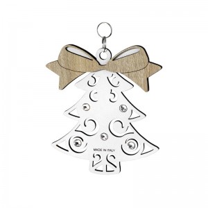 Pendente Natale - albero con fiocco in legno e strass cm 10x12 h