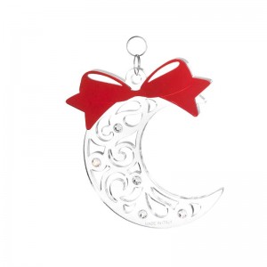 Pendente Natale - Luna con fiocco in plex e strass cm 11x12 h
