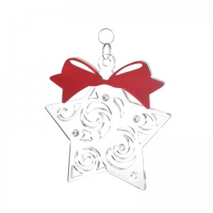 Pendente Natale - Stella con fiocco in plex e strass cm 12x12 h