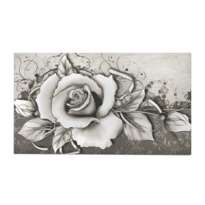 Pannello con rosa e foglie argento - cm 100 x 50