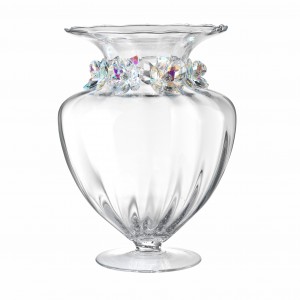 Vaso anfora grande in vetro soffiato con fiori in cristallo boreale