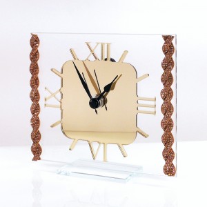 Orologio da tavolo vetro passamaneria strass finitura ORO