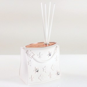 Portamatite borsetta bassa resina con strass e plex specchio rosegold