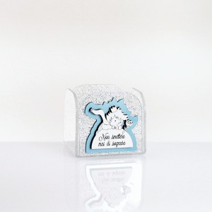 Piccolo principe cubo portaconfetti plex glitter argento e perlato turchese