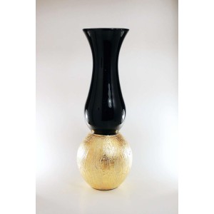 Vaso medio in vetro laccato nero con decoro foglia oro