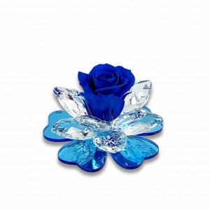 Iris / Fiore grande cristallo base plex azzurro - rosa stabilizzata blu