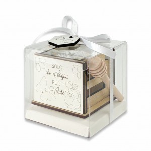 Delious / Cassetta legno decoro ape-farfalla con vasetto miele 35g