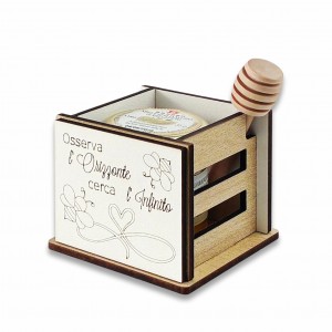 Delious / Cassetta legno decoro api-infinito con vasetto miele 35g