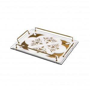 Vassoio piccolo in plexiglass e metallo con decoro damascato oro