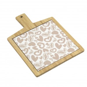 Tagliere piccolo con manico - Decorazione cuori beige