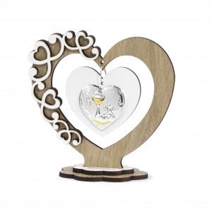 Icona piccola in legno a forma di cuore con calice comunione