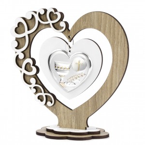 Icona media in legno a forma di cuore con calice comunione
