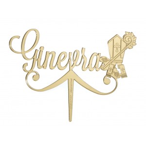 Cake topper stick con nome cresima in specchio oro - cm 20