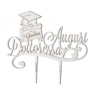 Cake topper stick “Auguri Dottoressa” con nome personalizzato in legno