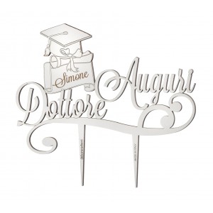 Cake topper stick “Auguri Dottore” con nome personalizzato in legno