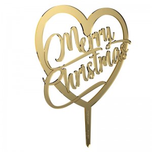 Cake topper stick piccolo Merry Christmas in specchio oro - cm 16 x 21 h