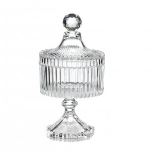 Scatola tonda in vetro con piede e pomello crystal 