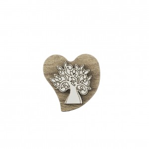 Magnete a forma di cuore con albero in legno bianco e tortora 
