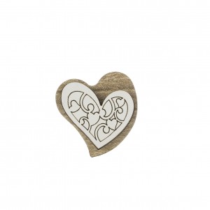 Magnete a forma di cuore in legno bianco e tortora
