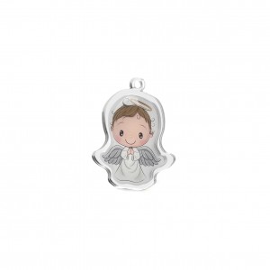 Pendente con stampa angelo boy su plex argento 