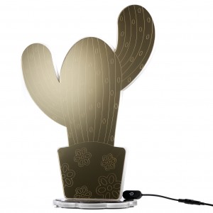 Lampada led a forma di cactus in plex specchio oro